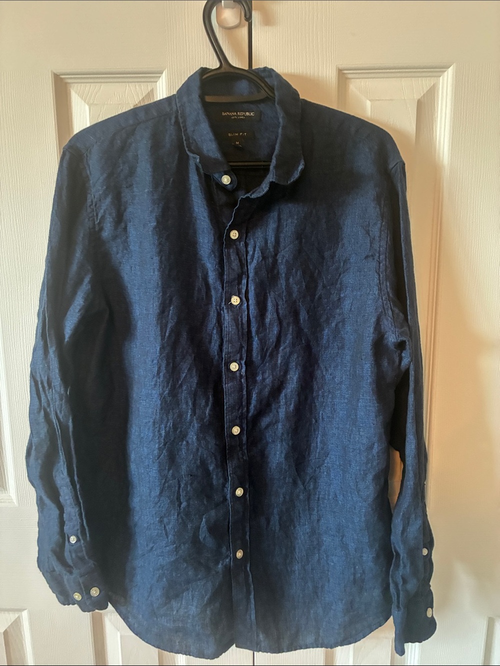 Banana Republic Men's Navy Blue Linen Button-Down Shirt